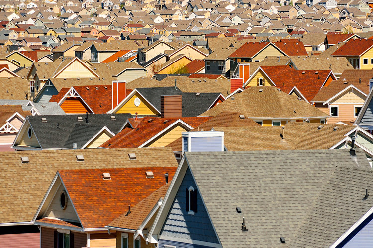 Rooftops in suburban development, Colorado Springs, Colorado, United States