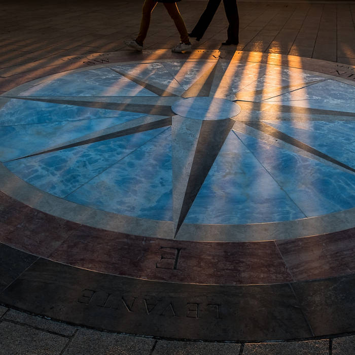 Piombino, Tuscany, Italy - the Bovio square overlooking the Island of Elba representation of the wind rose in polychrome marble