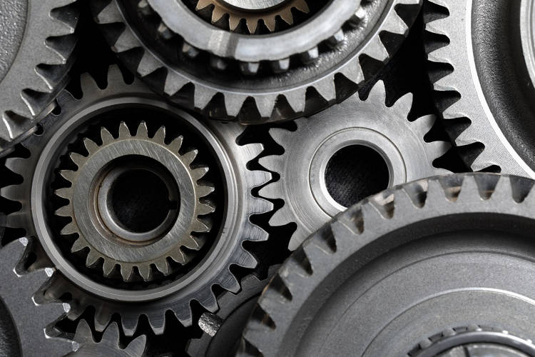 Mechanical gear combination close-up; top view