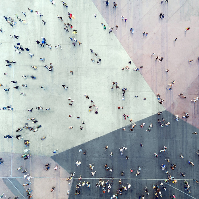 High Angle View Of People On Street