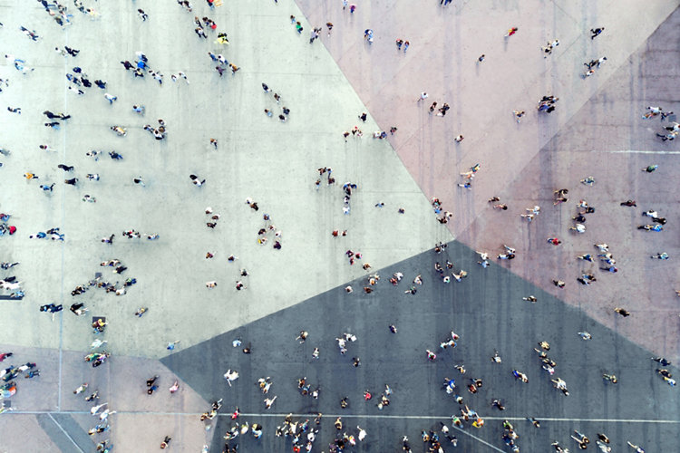 High Angle View Of People On Street