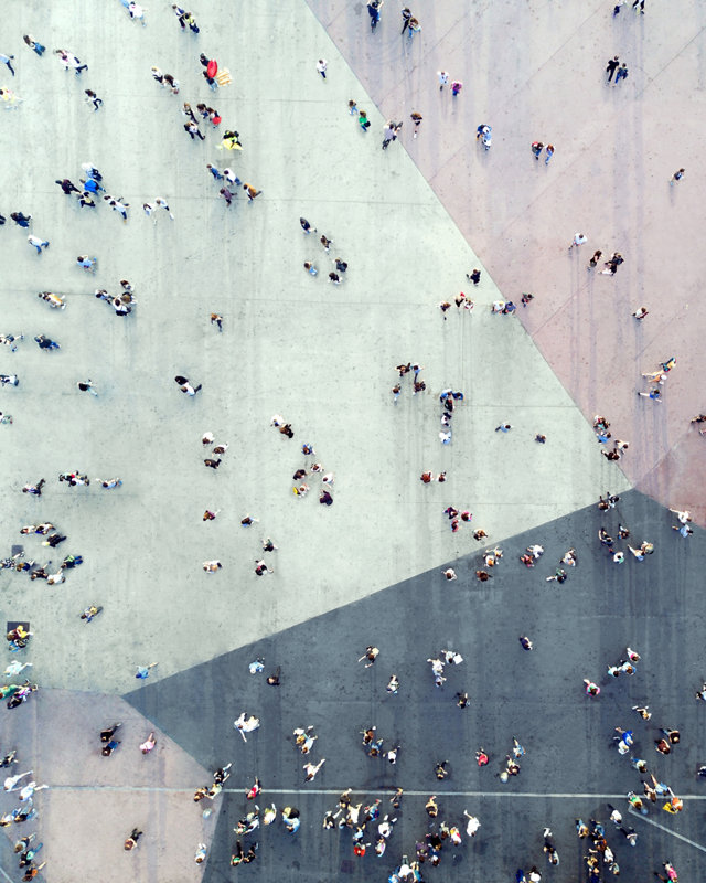 High Angle View Of People On Street